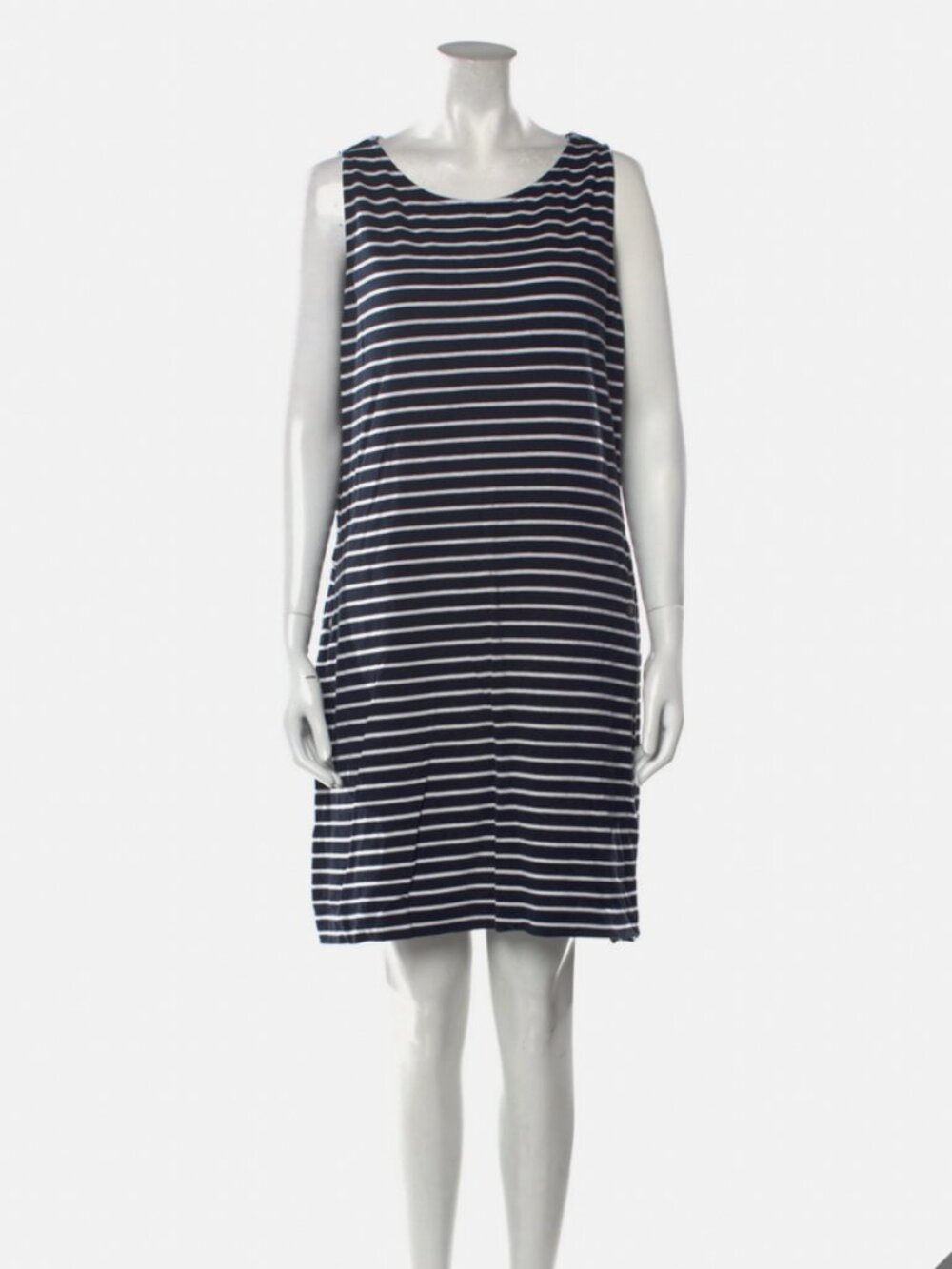 Barbour Sleeveless Navy Blue White Knee Length Pocket Stripe Cotton Dress 12 FX1